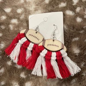 Red and White Tassel Football Earrings